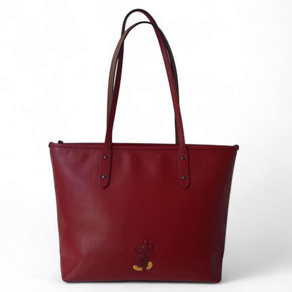 Ltd Ed DISNEY X COACH Mickey Mouse Dark Red Leather Tote Tag Shoulder Bag - Picture 2 of 16